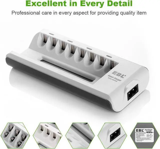 Alt view image 5 of 7 - EBL 4 Pack 2800mAh AA Battery + 4 Pack 1100mAh AAA Battery + 8 Bay Battery Charger for AA AAA Ni-MH Ni-CD Rechargeable Batteries