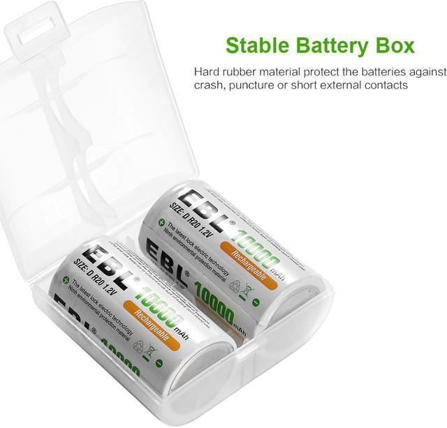 Alt view image 5 of 6 - EBL 4 Pack Size D Battery 1.2V 10000mAh Ni-MH Rechargeable Batteries