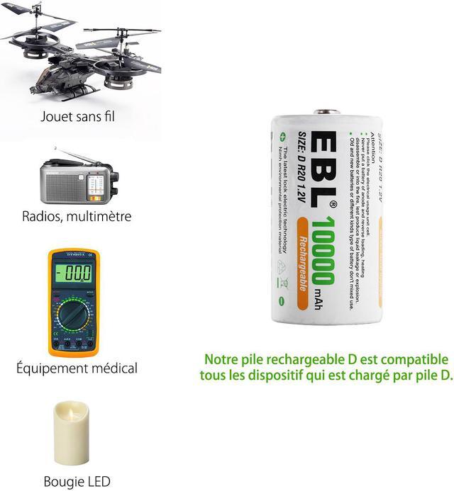 Alt view image 4 of 6 - EBL 4 Pack Size D Battery 1.2V 10000mAh Ni-MH Rechargeable Batteries