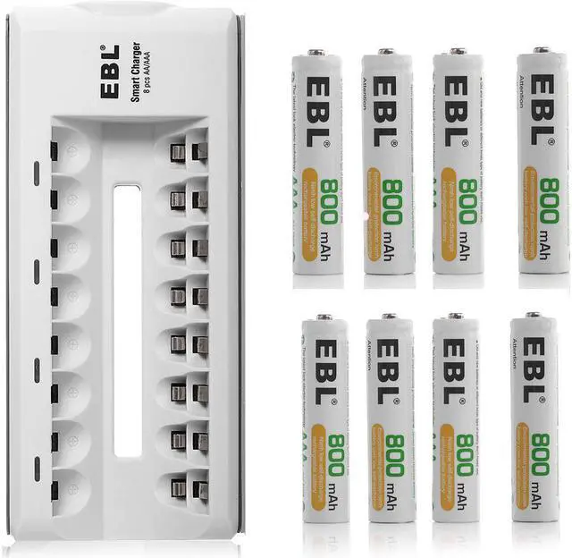 Main image of EBL AAA Rechargeable Batteries 800mAh Ni-MH (8pcs) with Rapid AA AAA Battery Charger
