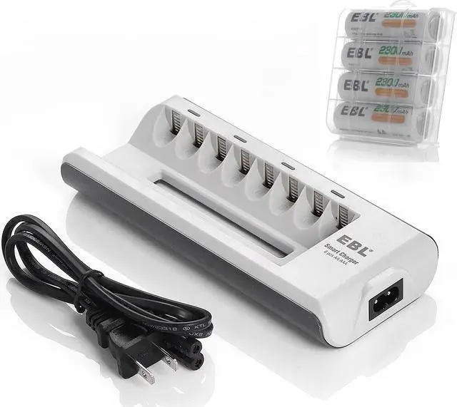 Alt view image 4 of 7 - EBL 8 Pack 2300mAh Ni-MH AA Rechargeable Batteries + 8 Bay Battery Charger for 2/4/6/8 AA/AAA Ni-MH/Ni-CD Rechargeable Battery