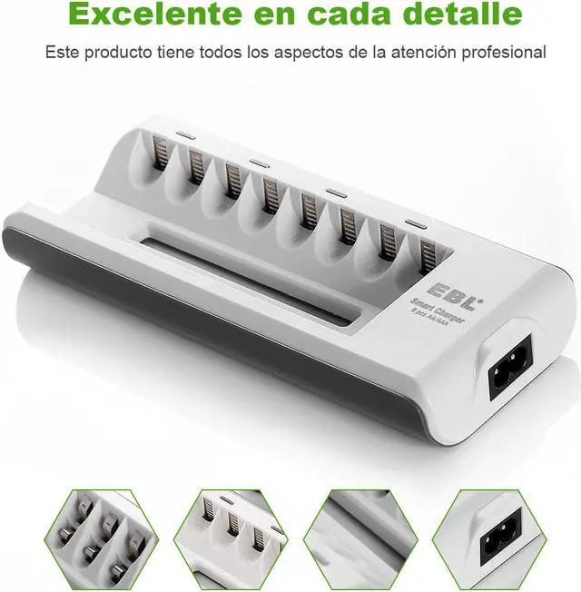 Alt view image 2 of 7 - EBL 8 Pack 2300mAh Ni-MH AA Rechargeable Batteries + 8 Bay Battery Charger for 2/4/6/8 AA/AAA Ni-MH/Ni-CD Rechargeable Battery