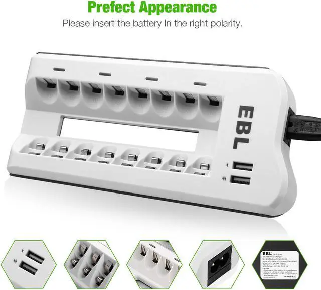 Alt view image 6 of 7 - EBL 8 Bay Battery Charger For AA AAA Ni-MH Ni-CD Rechargeable Batteries with Dual USB Charging Ports