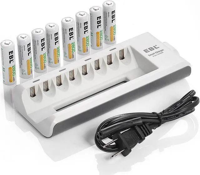 Alt view image 2 of 7 - EBL 8 Pack 2800mAh AA Battery Ni-MH Rechargeable Batteries with 8 Bay Battery Charger