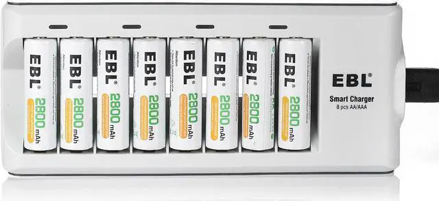 Alt view image 3 of 7 - EBL 8 Pack 2800mAh AA Battery Ni-MH Rechargeable Batteries with 8 Bay Battery Charger