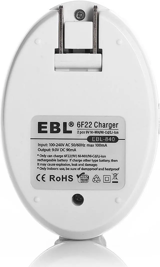 Alt view image 7 of 7 - EBL 4 Pack 6F22 Lithium Battery 600mAh 9V Li-ion Rechargeable Batteries + USB Battery Charger for 9V Li-ion Rechargeable Batteries Battery 9 Volt 6F22