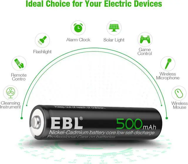 Alt view image 4 of 7 - EBL AAA Rechargeable Batteries (12 Pack), 500 mAh NiCD Triple A Batteries