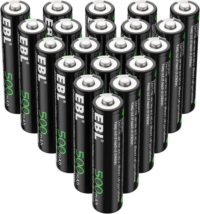 Alt view image 2 of 6 - EBL 20-Pack 1.2V 500mAh AAA 1.2V Ni-CD Rechargeable Batteries for  TV Remotes Wireless Mouse With Case