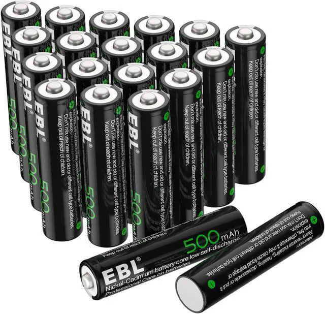 Main image of EBL 20-Pack 1.2V 500mAh AAA 1.2V Ni-CD Rechargeable Batteries for  TV Remotes Wireless Mouse With Case