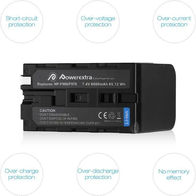 Alt view image 6 of 7 - Powerextra 8800mAh 7.2V NP-F970 NP-F960 Battery For Sony NP-930, NP-F930, NP-F950, NP-F960, NP-F970, VSN013C