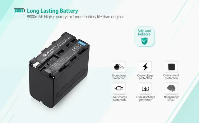 Alt view image 7 of 7 - Powerextra 8800mAh 7.2V NP-F970 NP-F960 Battery For Sony NP-930, NP-F930, NP-F950, NP-F960, NP-F970, VSN013C
