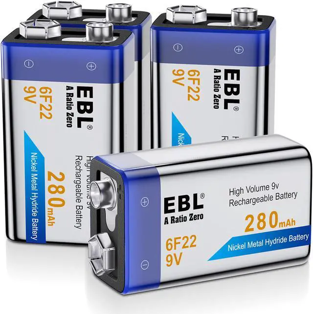 Main image of EBL 4 Pcs 6F22 9V 280mAh Ni-MH Rechargeable Batteries