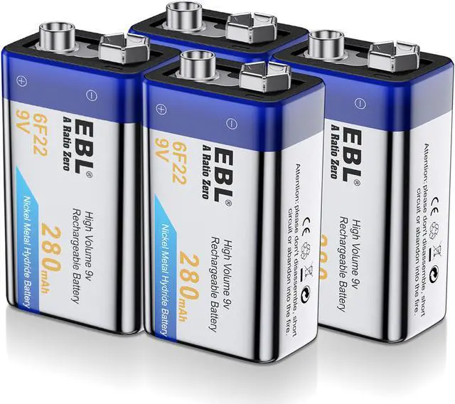 Alt view image 2 of 7 - EBL 4 Pcs 6F22 9V 280mAh Ni-MH Rechargeable Batteries