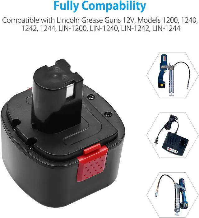 Alt view image 2 of 7 - Powerextra Upgraded 3000mAh 12V Replacement Battery for Lincoln PowerLuber 12V Grease Gun LIN-1201 1240 1242 LIN-1244 Replace 1201 LIN-1201 218-787