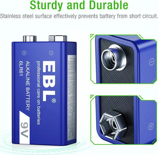Alt view image 5 of 7 - EBL 4 Pcs 9V 6LR61 Battery 9 Volt Alkaline Batteries Ultra Long Lasting and Leak Proof