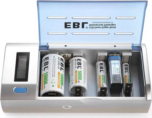 Alt view image 4 of 7 - EBL 2 Pack 5000mAh Size C Battery + LCD Battery Charger for AA AAA 9v C D Ni-MH Ni-CD Rechargeable Batteries