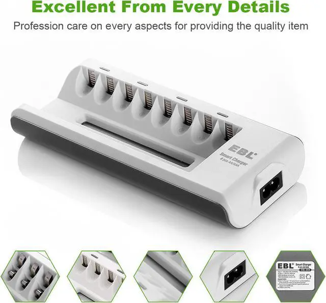 Alt view image 4 of 7 - EBL 12pcs 2800mAh AA Batteries + 8 Bay Battery Charger for Ni-MH Ni-CD AA AAA Rechargeable Battery