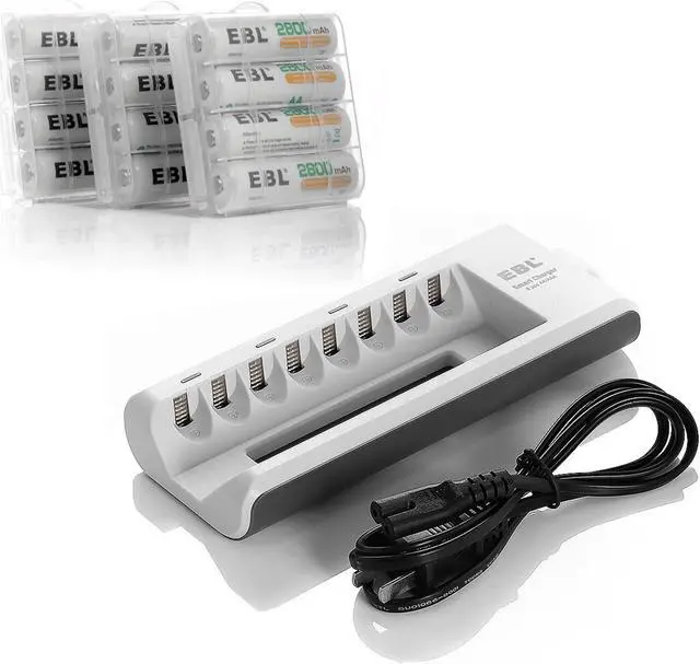 Main image of EBL 12pcs 2800mAh AA Batteries + 8 Bay Battery Charger for Ni-MH Ni-CD AA AAA Rechargeable Battery