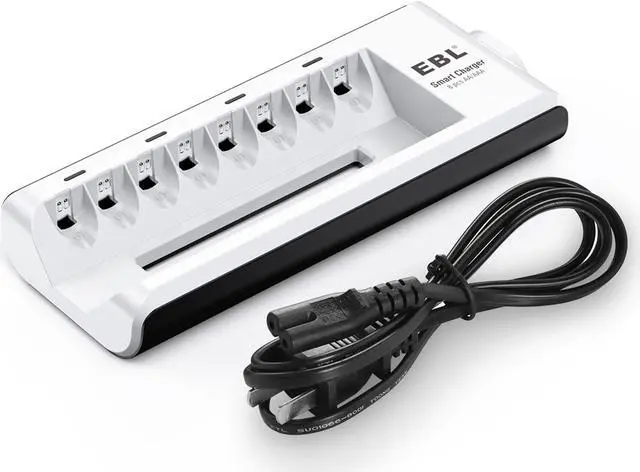 Alt view image 2 of 7 - EBL 16 Pack 2800mAh AA Rechargeable Battery + 8 Bay Battery Charger for Ni-MH Ni-CD AA AAA Batteries