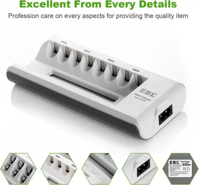 Alt view image 6 of 7 - EBL 16 Pack 2800mAh AA Rechargeable Battery + 8 Bay Battery Charger for Ni-MH Ni-CD AA AAA Batteries