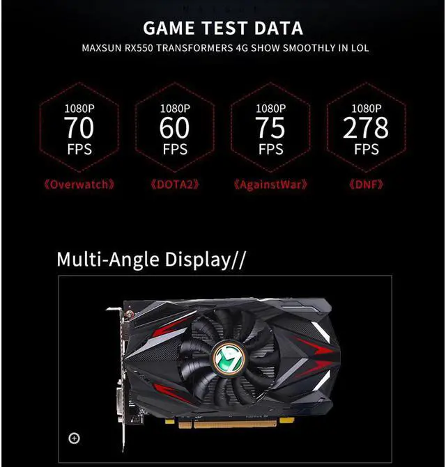 Alt view image 13 of 14 - Maxsun Radeon RX 550 4G Graphic Card GDDR5 GPU Gaming Video Card video For PC New cyclone blade cooling system  9CM large size frost blade fan