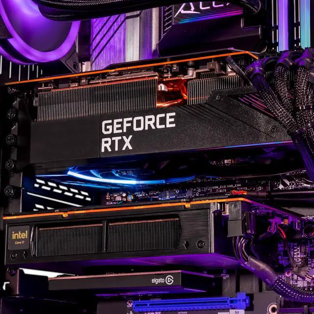 Alt view image 5 of 7 - CLX Hathor Dual Gaming-Streaming PC  PC1: Intel Core i7 13700KF 16-Core, 32GB DDR4 3200, GeForce RTX 4070Ti 12GB, PC2: Intel NUC 12 Extreme Compute Element (i7 12700, 16GB, UHD 770), Dual Win 11 Home