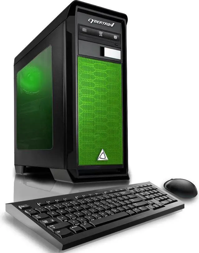 CybertronPC Gaming Desktop Computer Rhodium (Black/Green
