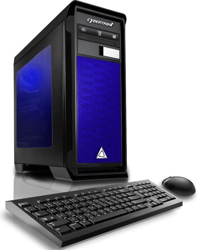 Main image of CybertronPC Gaming Desktop Computer Rhodium (Black/Blue) AMD FX-4300 3.80GHz (4 Cores) 8GB DDR3 1TB HDD NVIDIA GeForce GTX 1050 2GB GDDR5 DVD-RW Drive MS Windows 10 Home 64-Bit