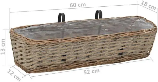 Alt view image 6 of 11 - vidaXL Railing Planters Balcony Planters with PE Lining 2 Pcs Wicker Brown