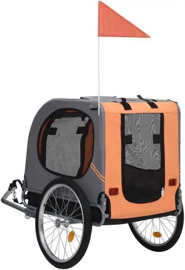 Alt view image 15 of 16 - vidaXL Dog Bike Trailer Orange and gray