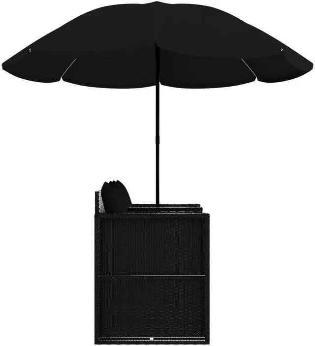 Alt view image 4 of 16 - vidaXL Patio Bed Outdoor Patio Wicker Daybed with Parasol Poly Rattan Black