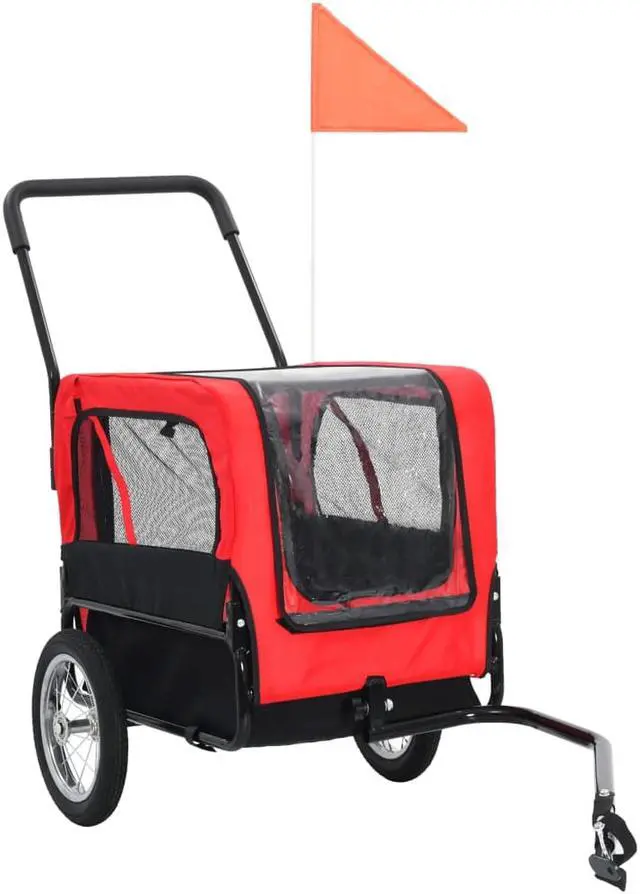 Alt view image 2 of 13 - vidaXL Dog Bike Trailer Foldable Dog Stroller Red and Black 2-in-1 Function