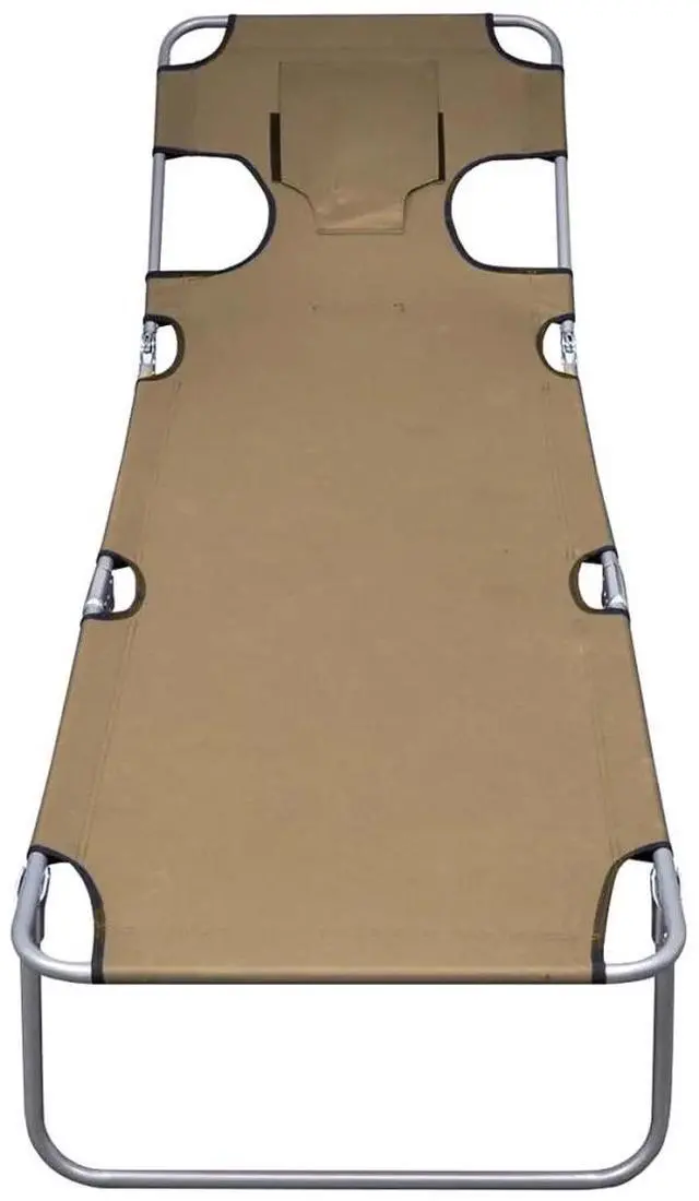 Alt view image 14 of 17 - vidaXL Foldable Sunlounger with Head Cushion Adjustable Backrest Taupe