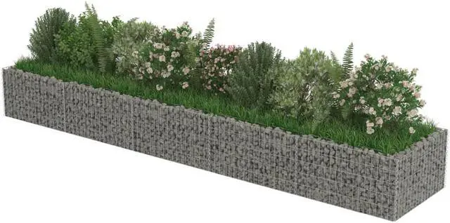 Alt view image 3 of 10 - vidaXL Gabion Raised Bed Galvanized Steel 177.2" Raised Garden Bed Flower Box