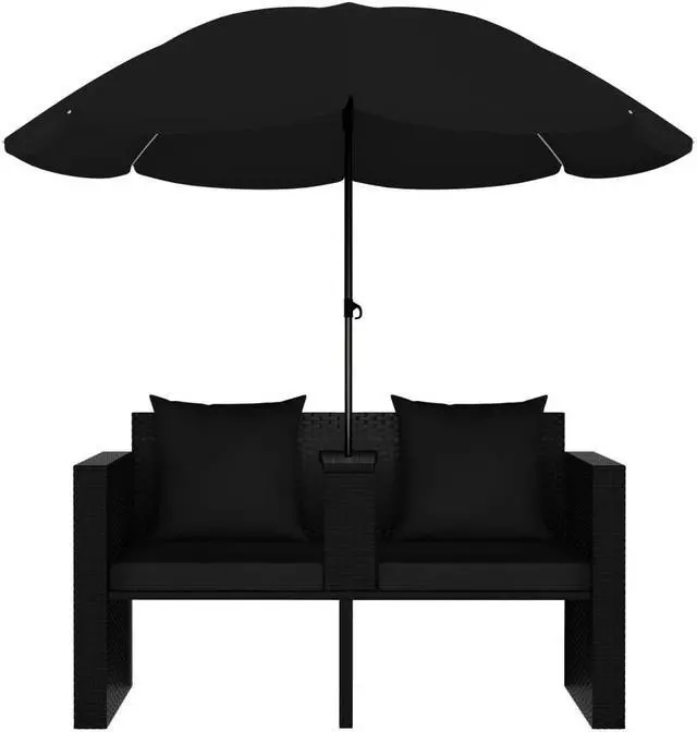 Alt view image 13 of 16 - vidaXL Patio Bed Outdoor Patio Wicker Daybed with Parasol Poly Rattan Black