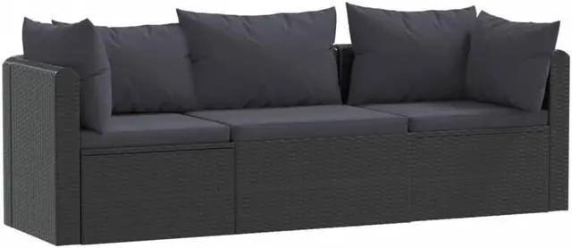 Alt view image 5 of 10 - vidaXL 3 Piece Garden Sofa Set with Cushions Poly Rattan Black