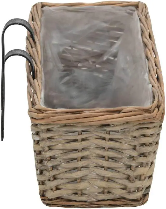 Alt view image 5 of 11 - vidaXL Railing Planters Balcony Planters with PE Lining 2 Pcs Wicker Brown