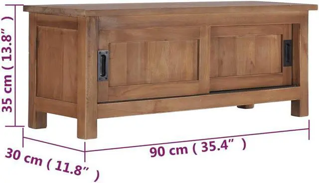 Alt view image 9 of 11 - vidaXL TV Cabinet 35.4"x11.8"x13.8" Solid Teak Wood
