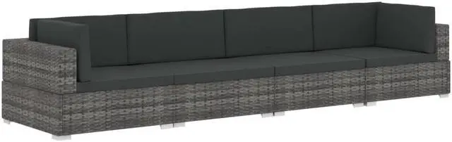 Alt view image 2 of 7 - vidaXL 4 Seater Sofa Couch with Cushions Patio Wicker Furniture PE Rattan Gray