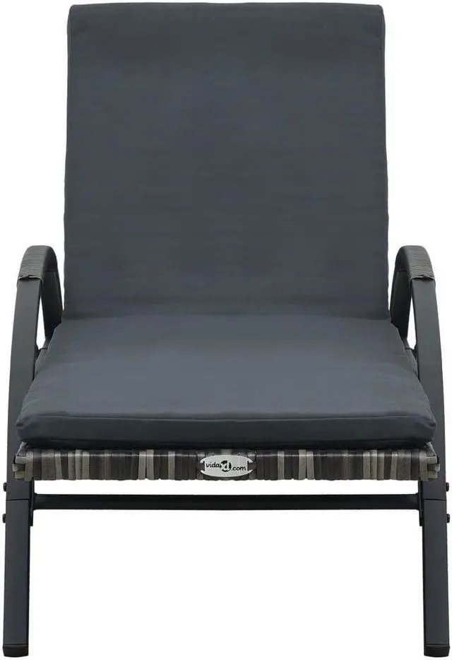 Alt view image 5 of 11 - vidaXL Patio Lounge Chair Sunbed with Cushion & Wheels Poly Rattan Anthracite