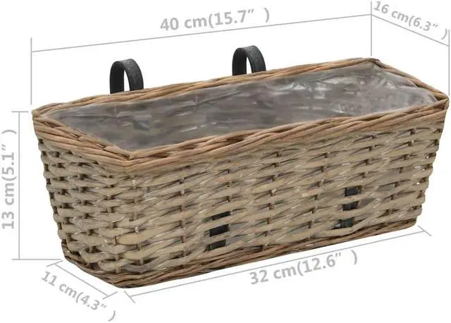 Alt view image 6 of 11 - vidaXL 2x Balcony Planters Wicker with PE Lining 15.7" Plant Raised Flower Bed