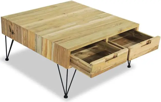 Alt view image 7 of 14 - vidaXL Coffee Table End Table Accent Sofa Table with 2 Drawers Solid Teak