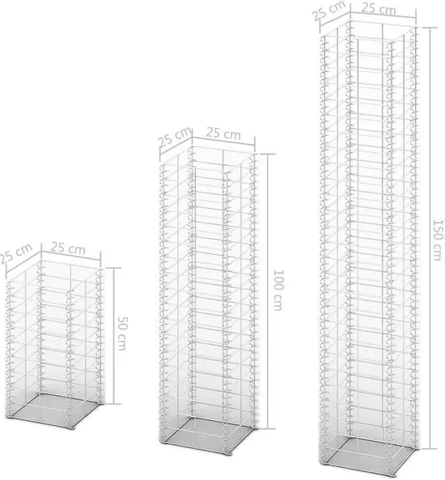 Alt view image 4 of 9 - vidaXL Gabion Basket Set Gabion Wall Cage Stone Wall 3 Piece Galvanized Wire
