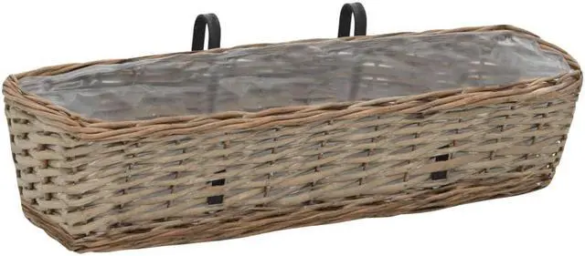 Alt view image 2 of 11 - vidaXL Railing Planters Balcony Planters with PE Lining 2 Pcs Wicker Brown