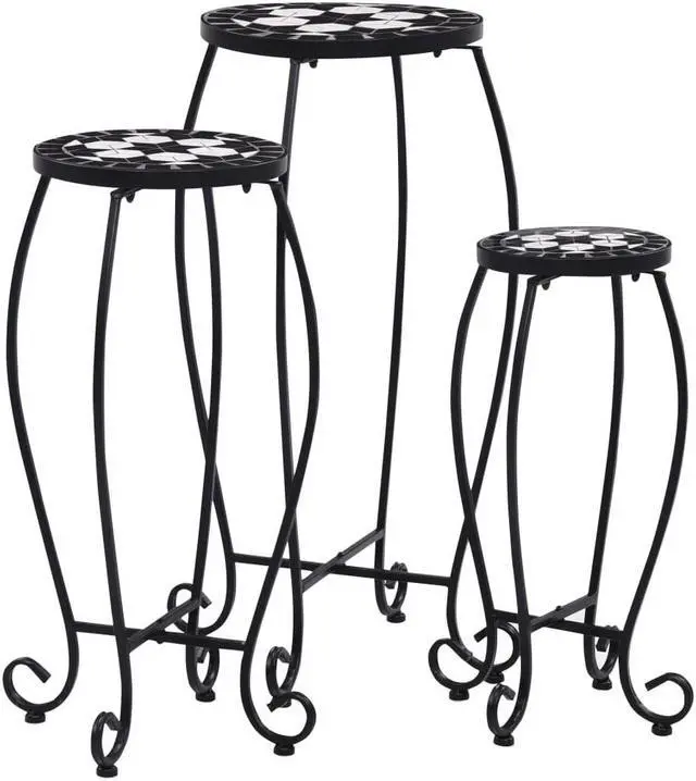 Main image of vidaXL Table 3 Pcs Flower Pot Stand for Living Room Black and White Ceramic