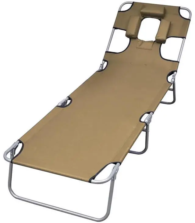 Alt view image 13 of 17 - vidaXL Foldable Sunlounger with Head Cushion Adjustable Backrest Taupe