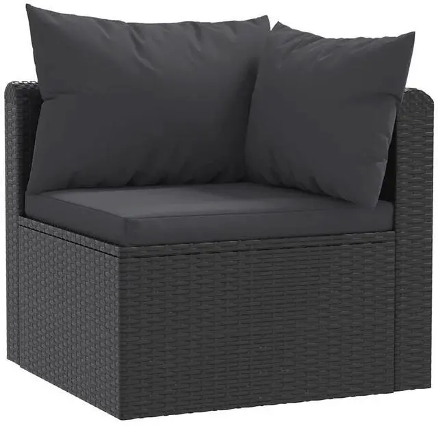Alt view image 8 of 10 - vidaXL 3 Piece Garden Sofa Set with Cushions Poly Rattan Black