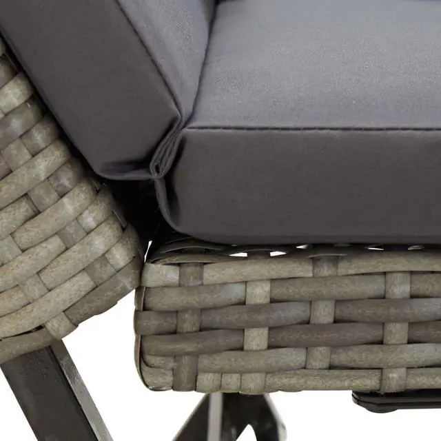 Alt view image 6 of 12 - vidaXL Patio Bench Outdoor Bench with Armrest and Cushions Gray Poly Rattan