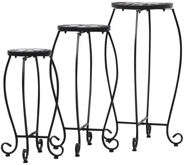 Alt view image 15 of 15 - vidaXL Table 3 Pcs Flower Pot Stand for Living Room Black and White Ceramic