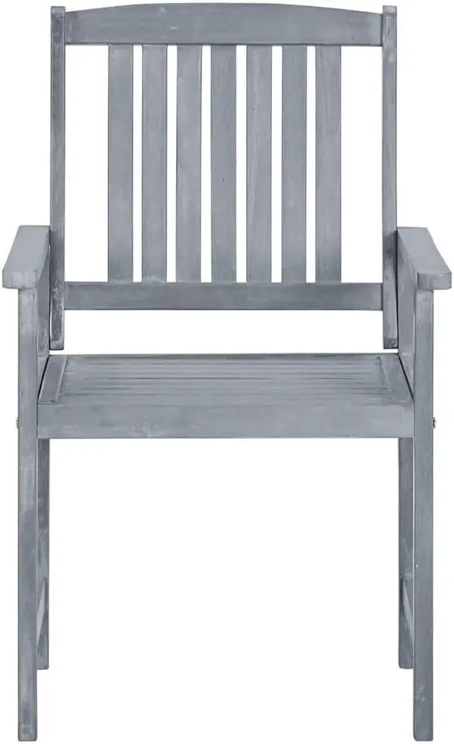Alt view image 2 of 15 - vidaXL Patio Chairs 2 Pcs Dining Chair with Armrest Solid Wood Acacia Gray